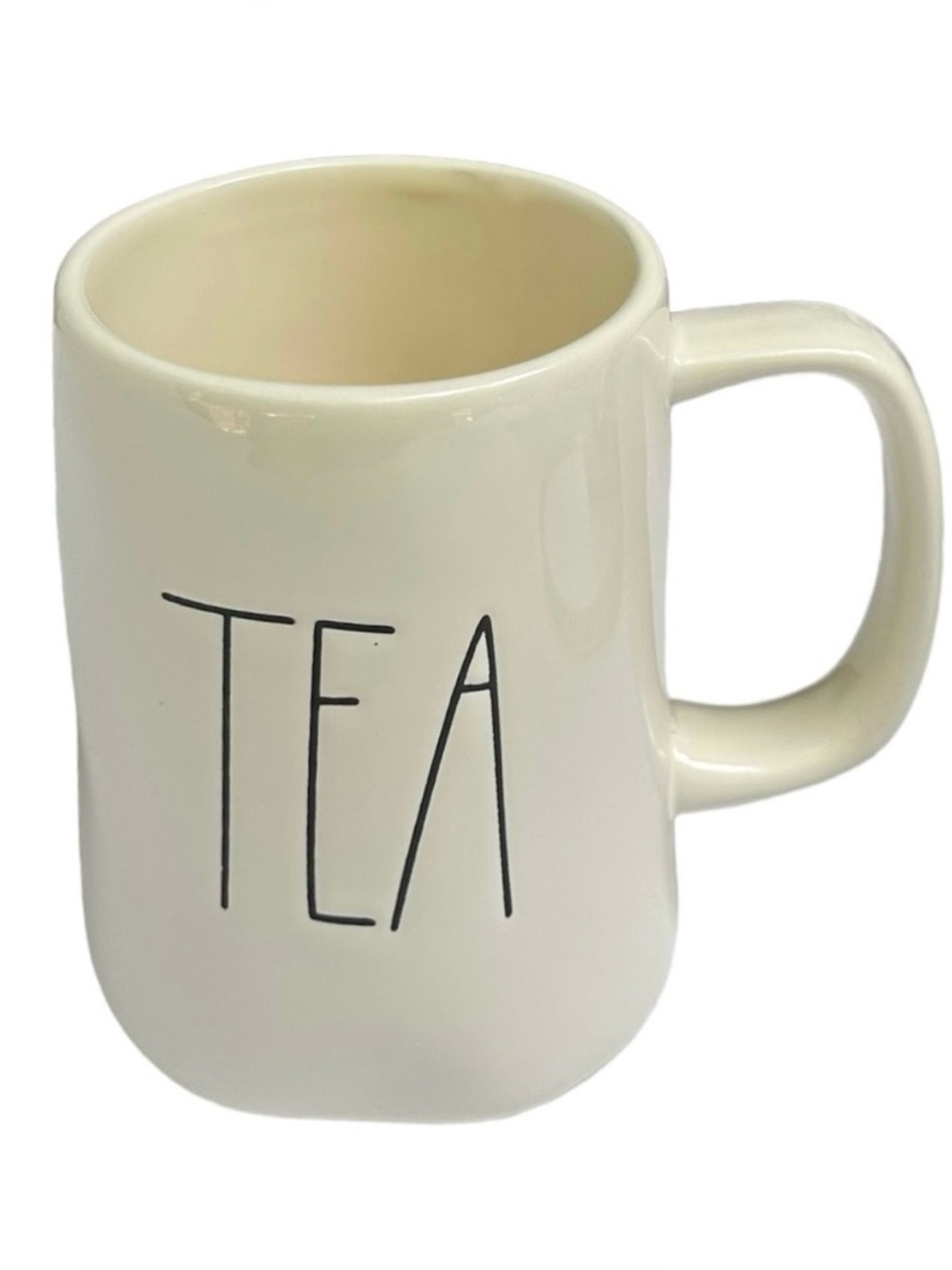 Rae Dunn TEA Mug Ceramic White Black Large Long Letters Dimples NWT 2017 OG